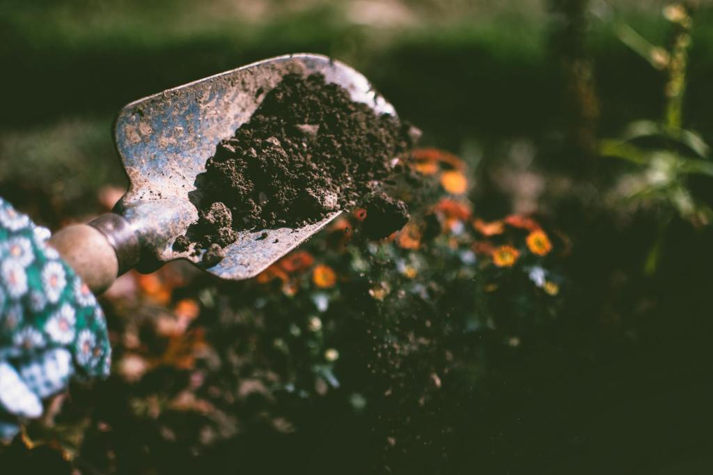 Survival gardener placing soil over seedlings
